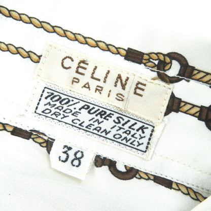 Celine 100% Silk Rare Old Celine Bit Rope Pattern Long Sleeve Shirt Off White