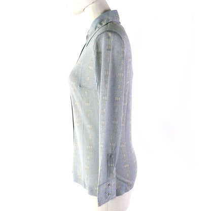 Celine Rare Old Celine Chain Pattern Lame Long Sleeve Shirt Blue Grey Beige