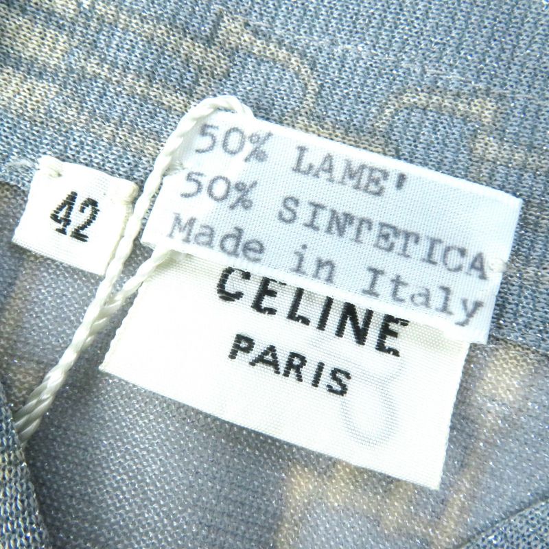 Celine Rare Old Celine Chain Pattern Lame Long Sleeve Shirt Blue Grey Beige