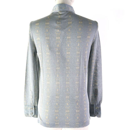 Celine Rare Old Celine Chain Pattern Lame Long Sleeve Shirt Blue Grey Beige