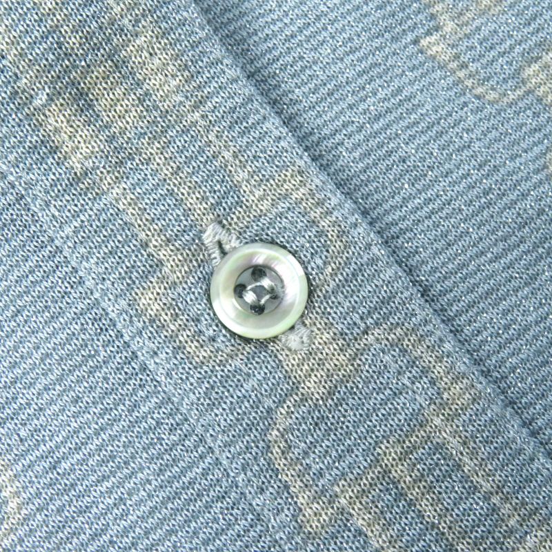 Celine Rare Old Celine Chain Pattern Lame Long Sleeve Shirt Blue Grey Beige