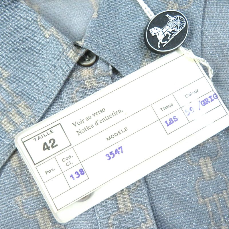 Celine Rare Old Celine Chain Pattern Lame Long Sleeve Shirt Blue Grey Beige