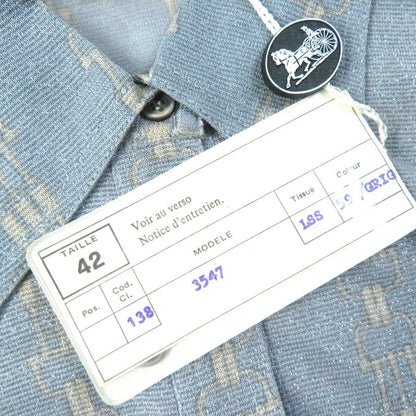 Celine Rare Old Celine Chain Pattern Lame Long Sleeve Shirt Blue Grey Beige