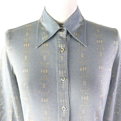Celine Rare Old Celine Chain Pattern Lame Long Sleeve Shirt Blue Grey Beige