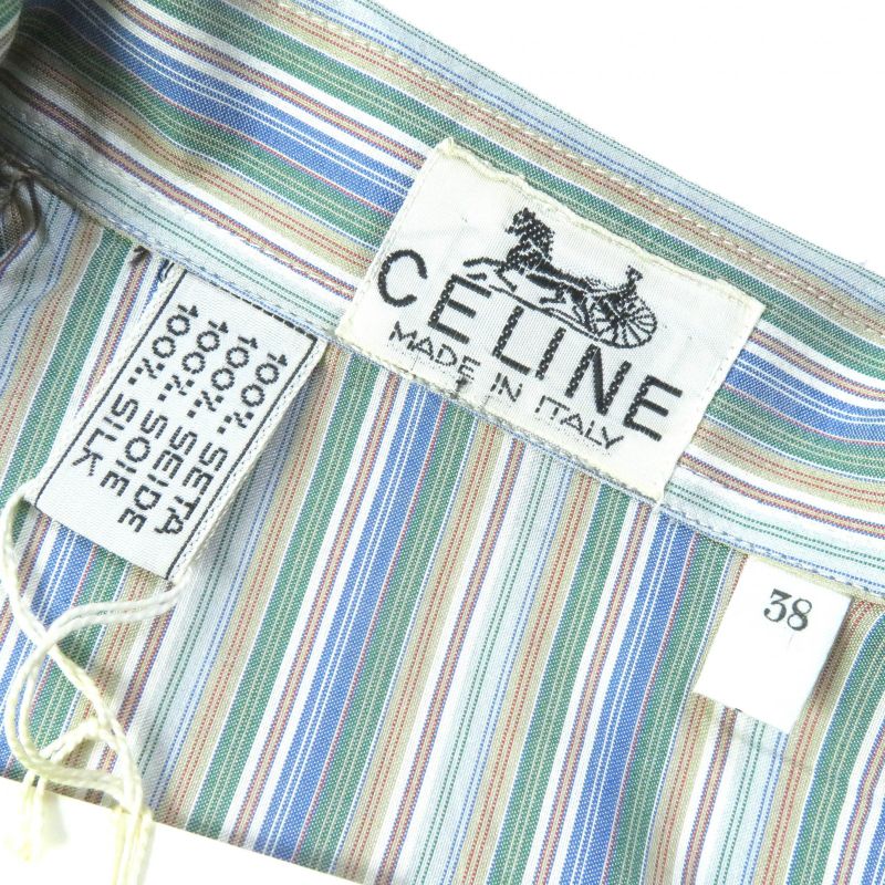 Celine 100% Silk Rare Old Celine Carriage Embroidery Striped Long Sleeve