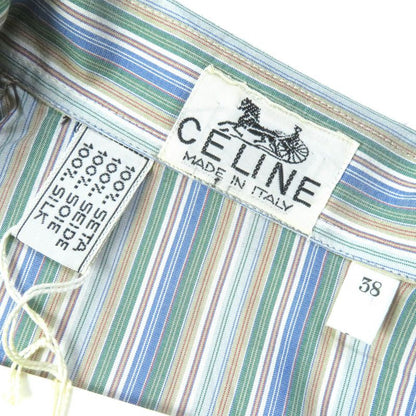 Celine 100% Silk Rare Old Celine Carriage Embroidery Striped Long Sleeve