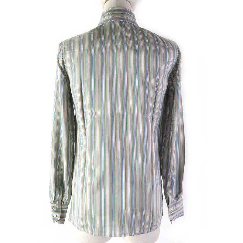 Celine 100% Silk Rare Old Celine Carriage Embroidery Striped Long Sleeve