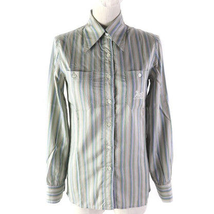 Celine 100% Silk Rare Old Celine Carriage Embroidery Striped Long Sleeve