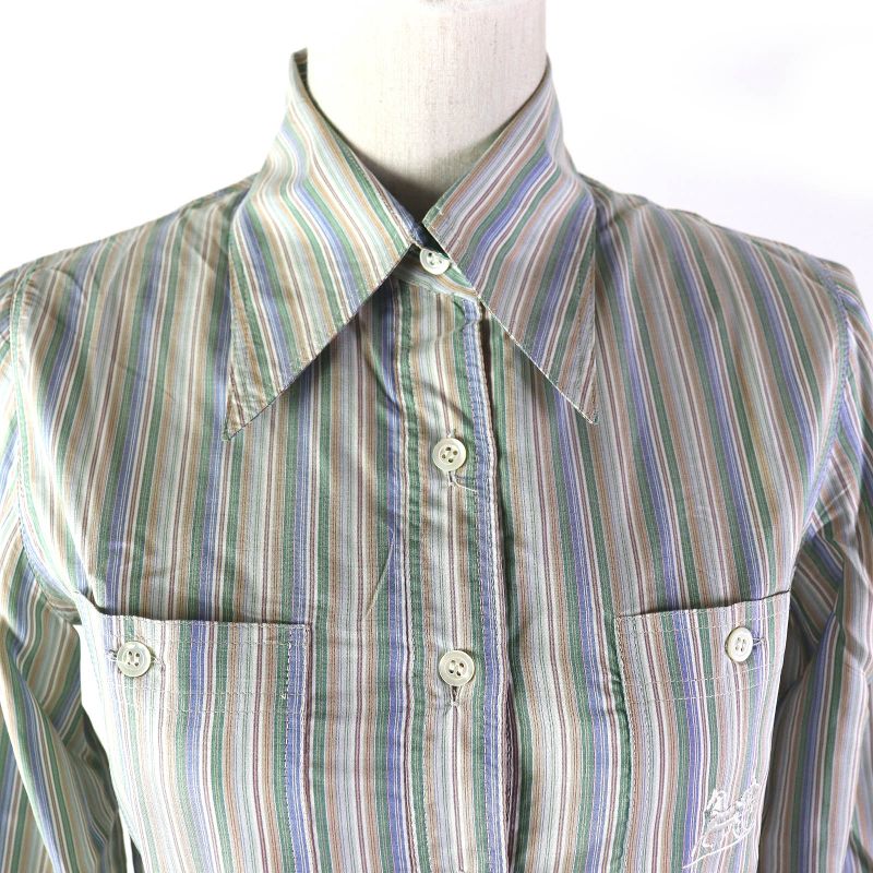 Celine 100% Silk Rare Old Celine Carriage Embroidery Striped Long Sleeve