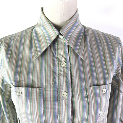 Celine 100% Silk Rare Old Celine Carriage Embroidery Striped Long Sleeve