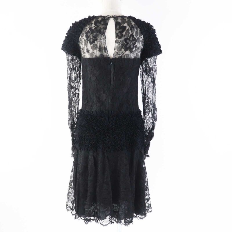 CHANEL P41859 Total Lace Long Sleeve Long Dress/dress Black 38 Made In France