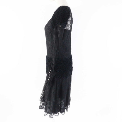 CHANEL P41859 Total Lace Long Sleeve Long Dress/dress Black 38 Made In France