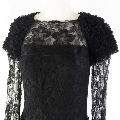 CHANEL P41859 Total Lace Long Sleeve Long Dress/dress Black 38 Made In France