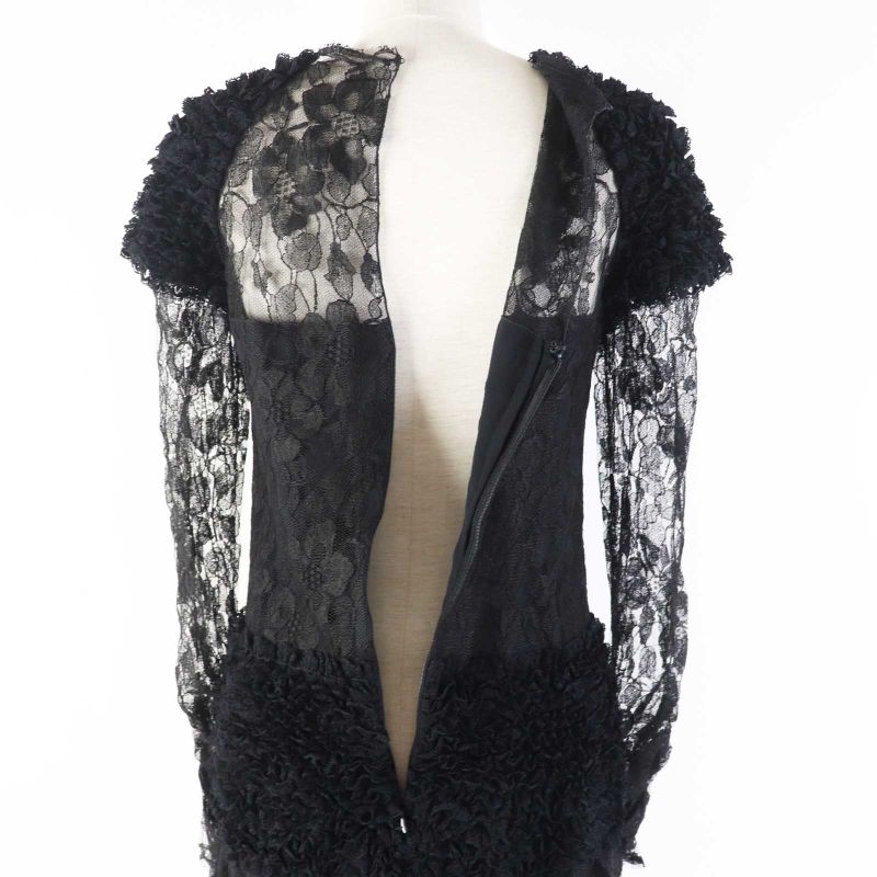 CHANEL P41859 Total Lace Long Sleeve Long Dress/dress Black 38 Made In France