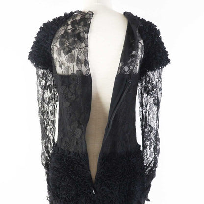 CHANEL P41859 Total Lace Long Sleeve Long Dress/dress Black 38 Made In France