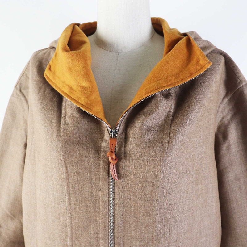 Hermes 2023 3e0105dc Cashmere Wool W Face Hooded Zip Up Long Coat Brown