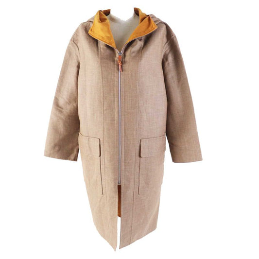 Hermes 2023 3e0105dc Cashmere Wool W Face Hooded Zip Up Long Coat Brown