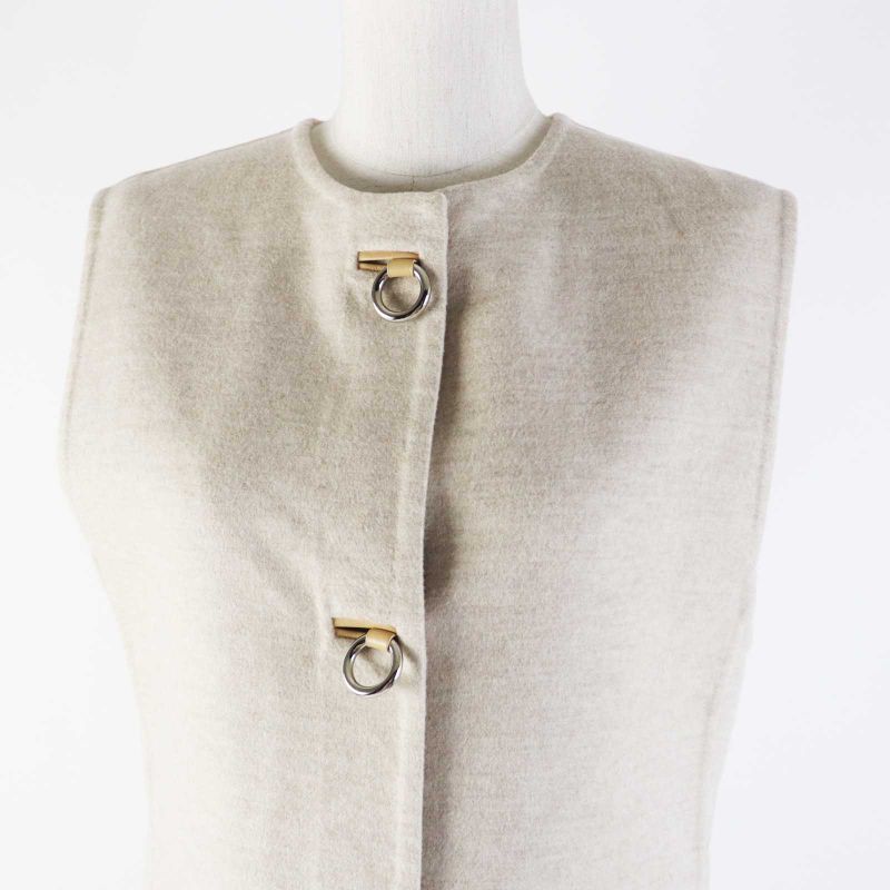 Hermes 3e0223dz 100% Cashmere Silver Hardware Lamb Leather Long Length Gilet/ves