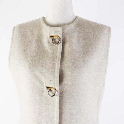 Hermes 3e0223dz 100% Cashmere Silver Hardware Lamb Leather Long Length Gilet/ves
