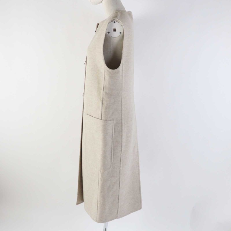 Hermes 3e0223dz 100% Cashmere Silver Hardware Lamb Leather Long Length Gilet/ves