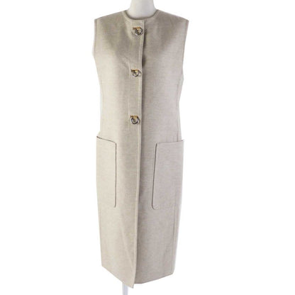 Hermes 3e0223dz 100% Cashmere Silver Hardware Lamb Leather Long Length Gilet/ves