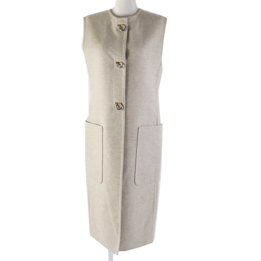 Hermes 3e0223dz 100% Cashmere Silver Hardware Lamb Leather Long Length Gilet/ves