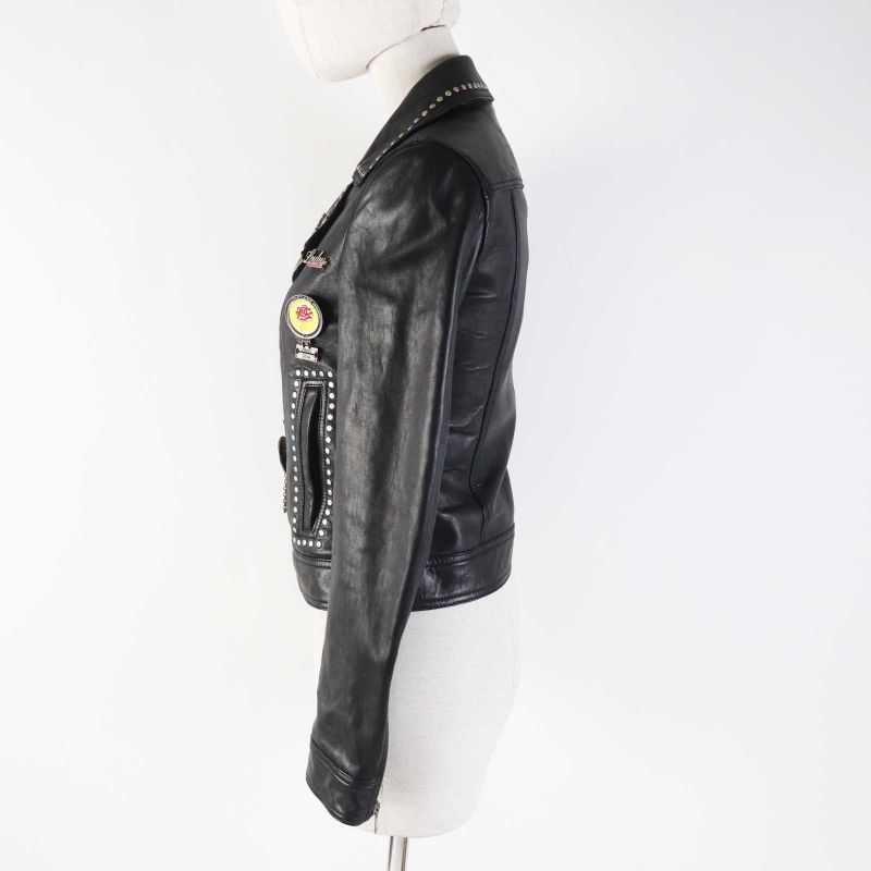 Saint Laurent Paris 18AW 530735 Multi Pin Badge And Studded Motorcycle Leather