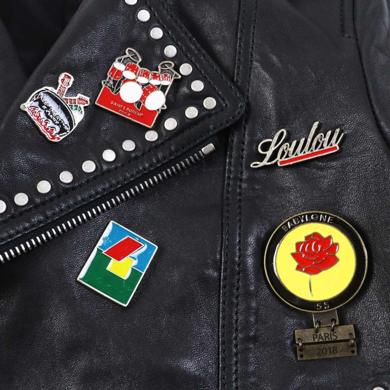 Saint Laurent Paris 18AW 530735 Multi Pin Badge And Studded Motorcycle Leather