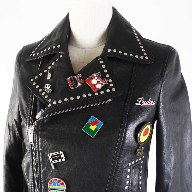Saint Laurent Paris 18AW 530735 Multi Pin Badge And Studded Motorcycle Leather