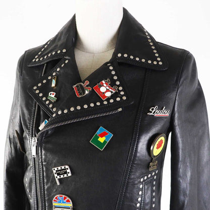 Saint Laurent Paris 18AW 530735 Multi Pin Badge And Studded Motorcycle Leather