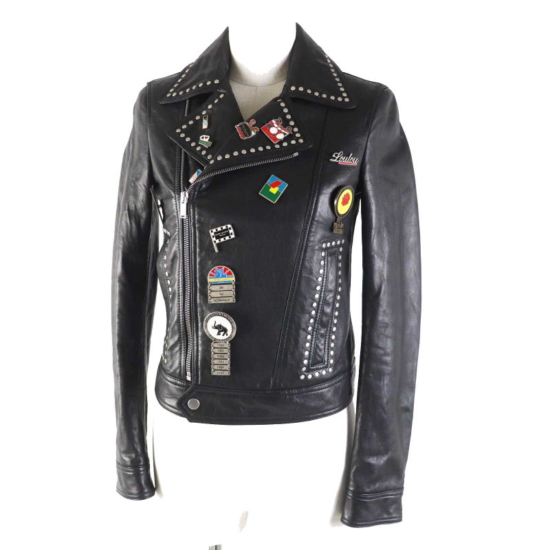 Saint Laurent Paris 18AW 530735 Multi Pin Badge And Studded Motorcycle Leather