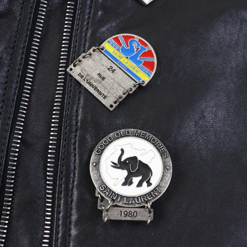 Saint Laurent Paris 18AW 530735 Multi Pin Badge And Studded Motorcycle Leather