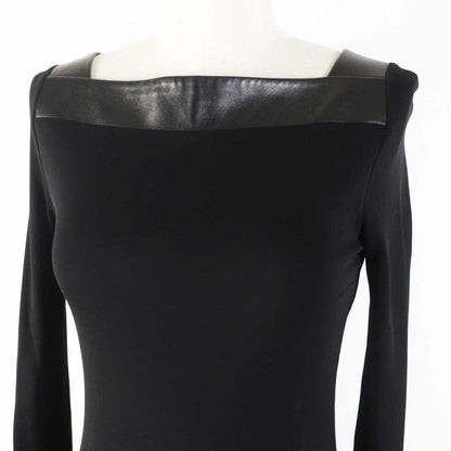 Gucci 364339 100% Rayon Lamb Leather Use Square Neck Long Sleeves Dress Black