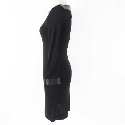 Gucci 364339 100% Rayon Lamb Leather Use Square Neck Long Sleeves Dress Black