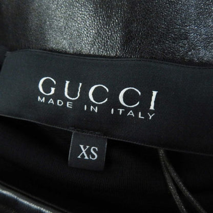 Gucci 364339 100% Rayon Lamb Leather Use Square Neck Long Sleeves Dress Black