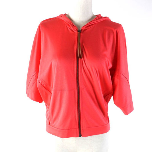 Hermes 100% Cotton Leather Short Sleeve Zip Up Hoodie Outerwear Orange 34 Made