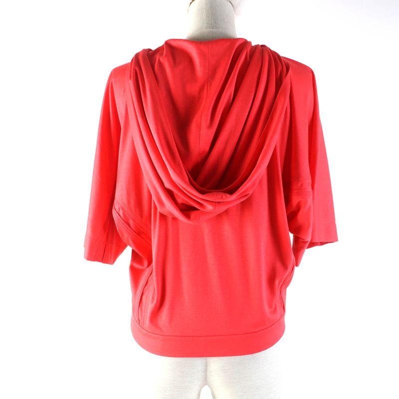 Hermes 100% Cotton Leather Short Sleeve Zip Up Hoodie Outerwear Orange 34 Made