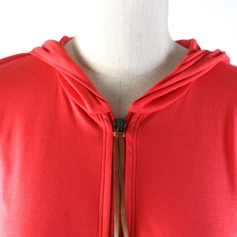 Hermes 100% Cotton Leather Short Sleeve Zip Up Hoodie Outerwear Orange 34 Made