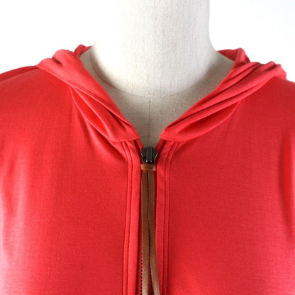 Hermes 100% Cotton Leather Short Sleeve Zip Up Hoodie Outerwear Orange 34 Made