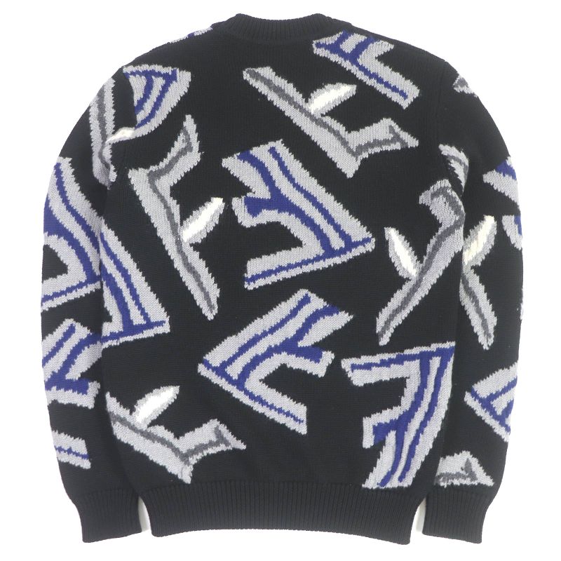 Fendi 21AW Fzx013 100% Virgin Wool FF Fragment Logo Allover Pattern Crew Neck