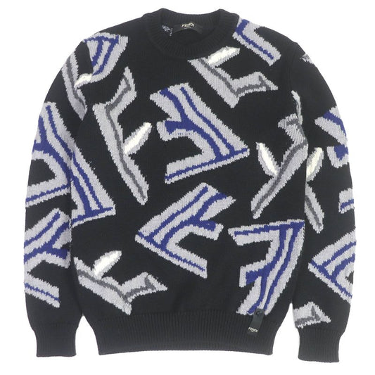 Fendi 21AW Fzx013 100% Virgin Wool FF Fragment Logo Allover Pattern Crew Neck