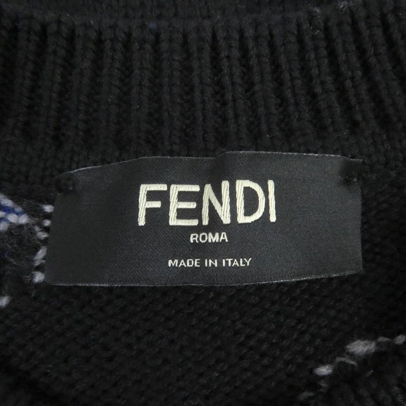 Fendi 21AW Fzx013 100% Virgin Wool FF Fragment Logo Allover Pattern Crew Neck