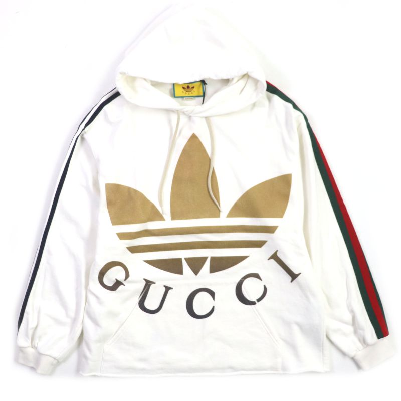 Gucci Adidas 722967 Webline Trefoil Logo Print Hoodie White S Made In Italy