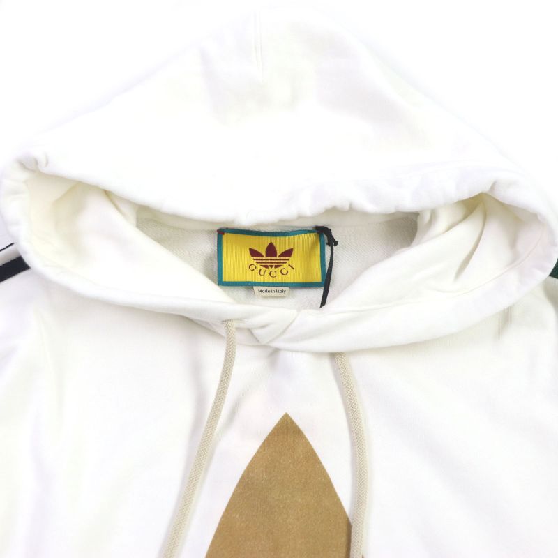 Gucci Adidas 722967 Webline Trefoil Logo Print Hoodie White S Made In Italy