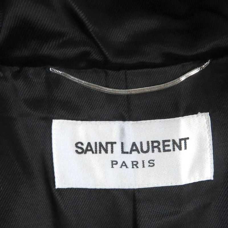 Saint Laurent Paris 21AW 664334 Wool Silk Boa Toggle Button Hooded Duffle Coat
