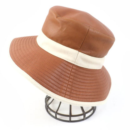 Hermes Calf Leather 100% Cashmere Piping H Embroidered Bucket Hat Brown Ivory