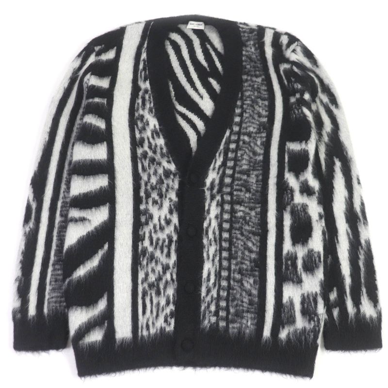 Saint Laurent Paris 21AW 690064 Mohair Patchwork Jungle Safari Knit Cardigan