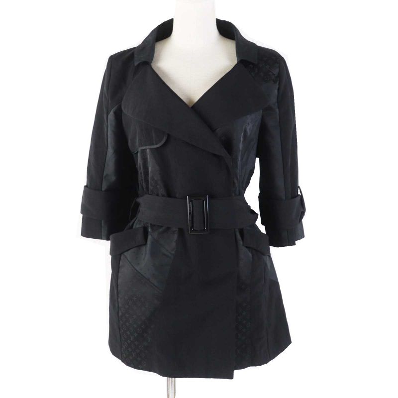 Louis Vuitton Silk-blend Monogram Trench Coat Black 34 Made In France Genuine