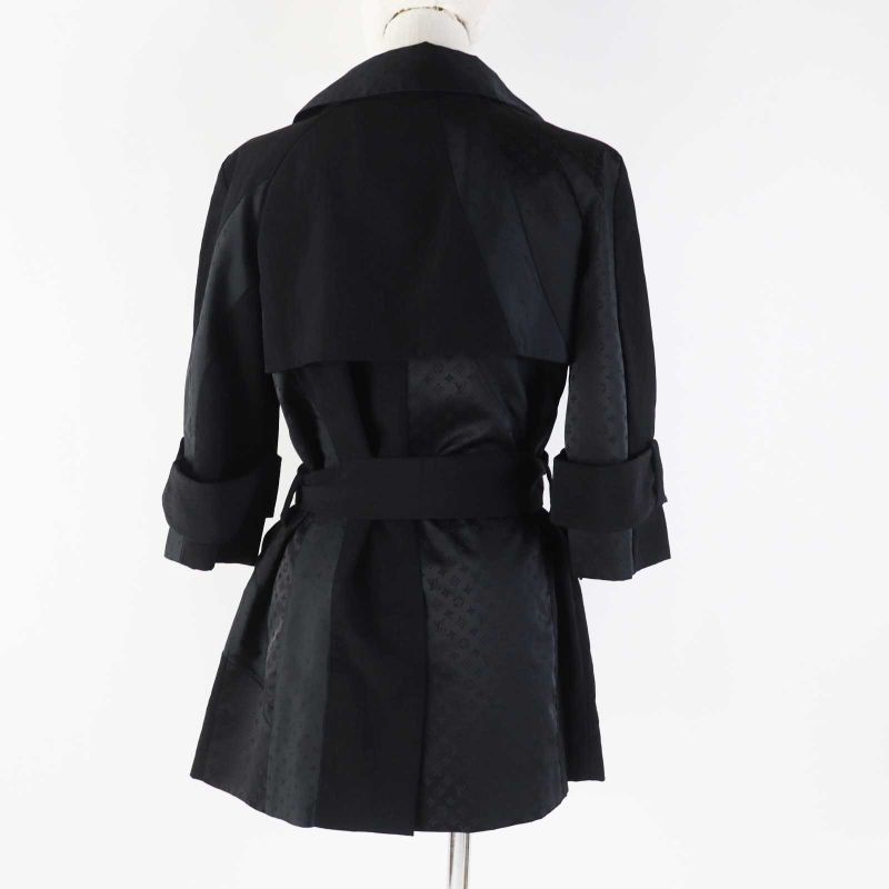 Louis Vuitton Silk-blend Monogram Trench Coat Black 34 Made In France Genuine