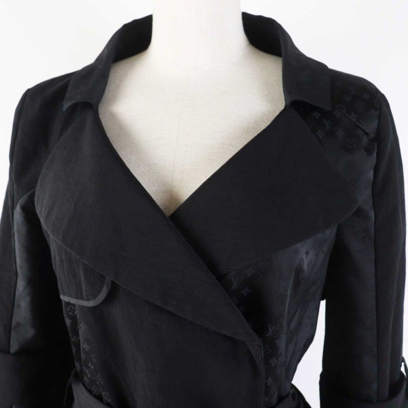 Louis Vuitton Silk-blend Monogram Trench Coat Black 34 Made In France Genuine